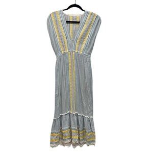 Lemlem  cotton embroidered v neck maxi dress with fringe hem size XS